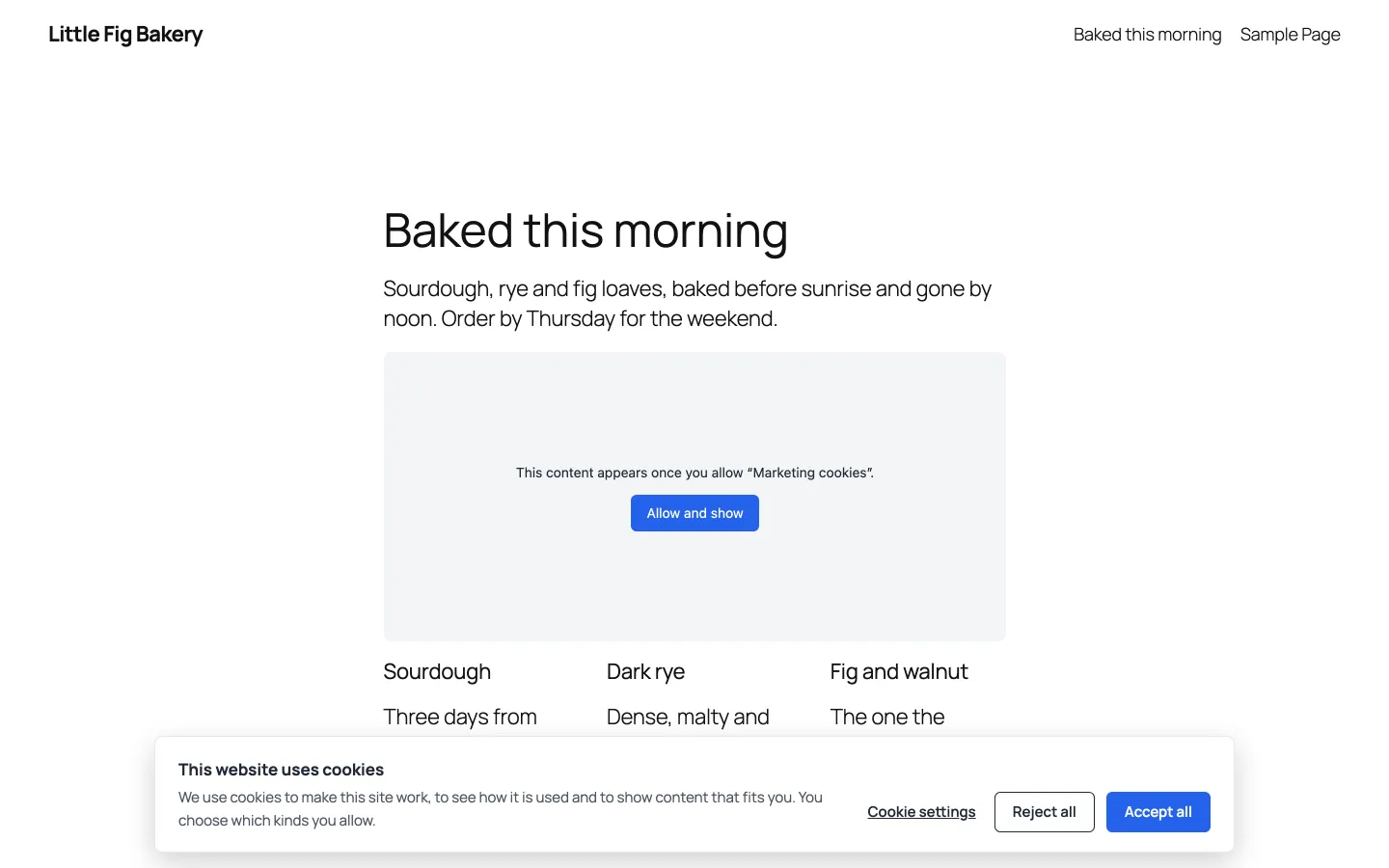 The banner on a site: accept, reject or choose — and a video that waits shows a placeholder with a button of its own.